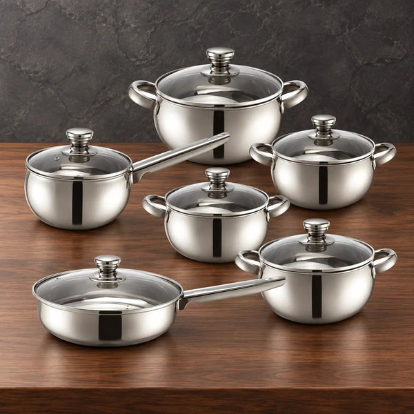Pearl-Body 12-Piece Double-Bottom Stainless Steel Cookware Set - HUFA Kitchenware