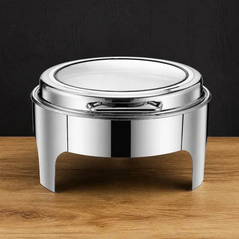 Polished Silver 8L Round Chafer with Slow-Close Viewing Lid