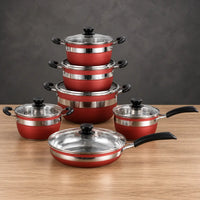 red 201 stainless steel cookware set with 26 cm pot and frying pan