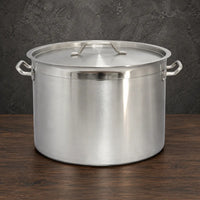 Reinforced-rim stainless steel stock pot with lid and side handles
