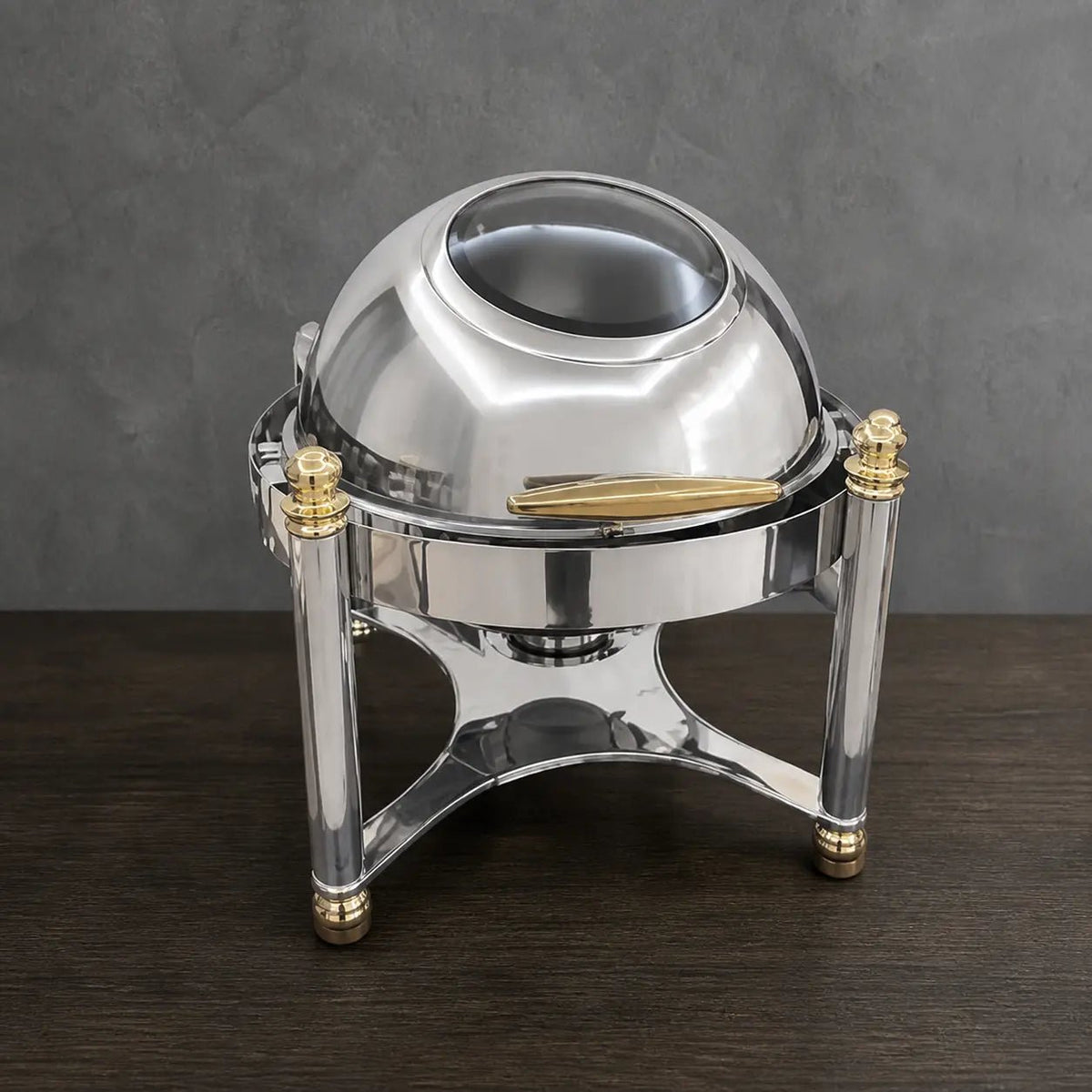 Round Viewing-Lid Chafer with Silver Body and Gold Accents - HUFA Kitchenware