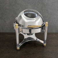 Round Viewing-Lid Chafer with Silver Body and Gold Accents - HUFA Kitchenware