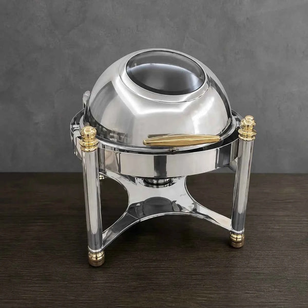 Round Viewing-Lid Chafer with Silver Body and Gold Accents