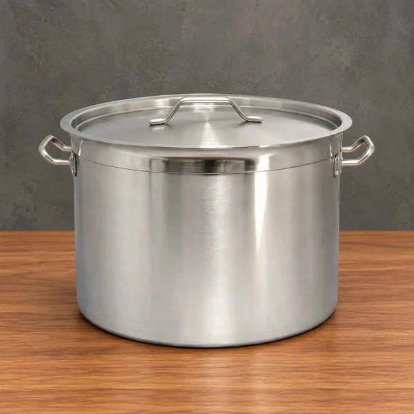 Short Body 1.2 mm 201 Stainless Steel Stock Pot with Lid, 30–113L