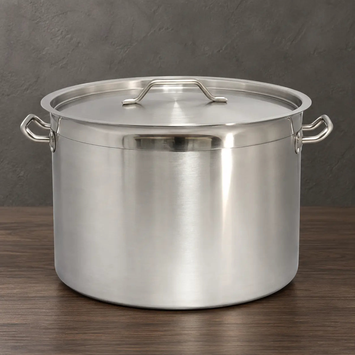 Short body stainless steel stock pot with lid and side handles
