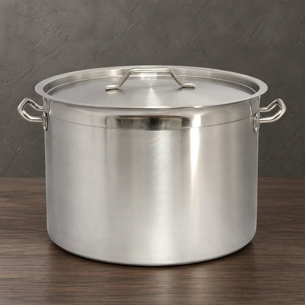 Short Body 1.0 mm 201 Stainless Steel Stock Pot with Lid, 9–112L - HUFA Kitchenware
