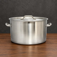 Short body stainless steel stock pot with lid and side handles