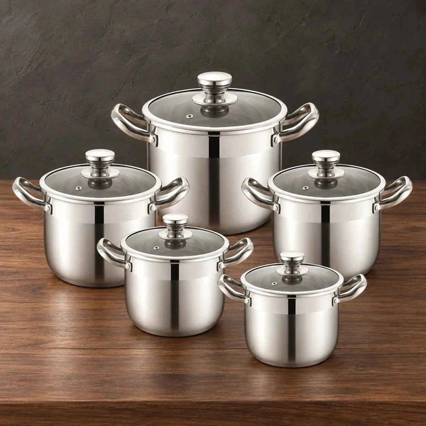 Silver 12-Piece 201 Stainless Steel Double-Bottom Cookware Set