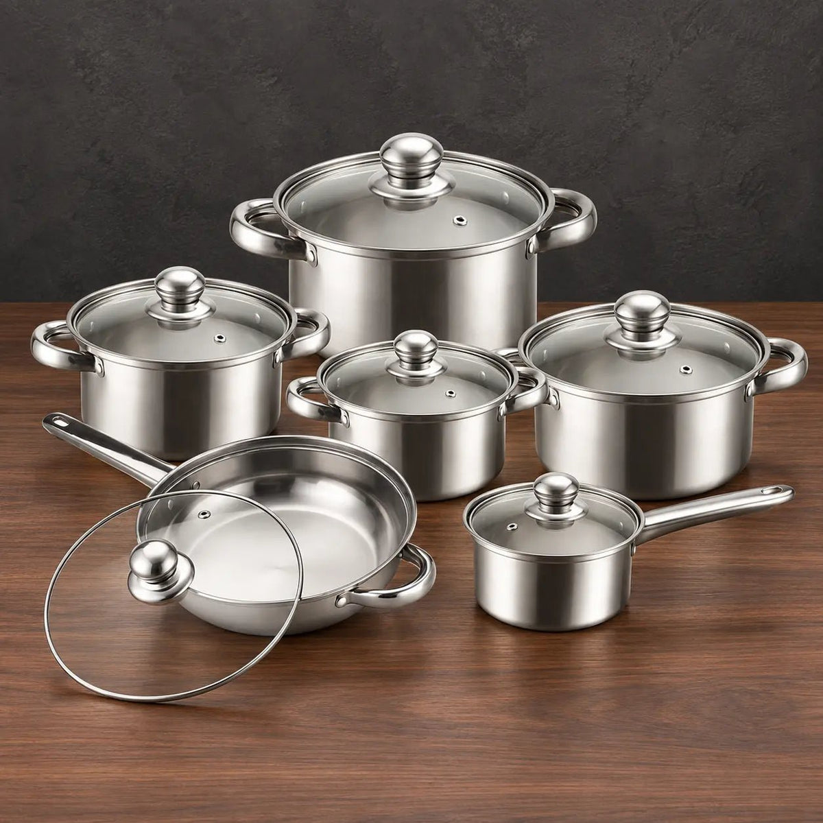 Silver 12-Piece 410 Magnetic Stainless Steel Cookware Set - HUFA Kitchenware