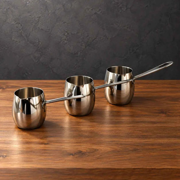 Factory-Made Silver Drum Milk Cups with Polished Steel Handles