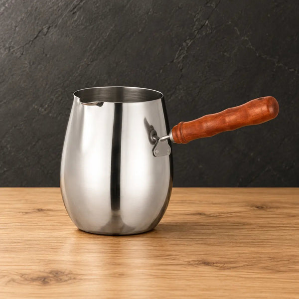 Silver Drum-Shaped Milk Cup Set with Wood Handles - HUFA Kitchenware