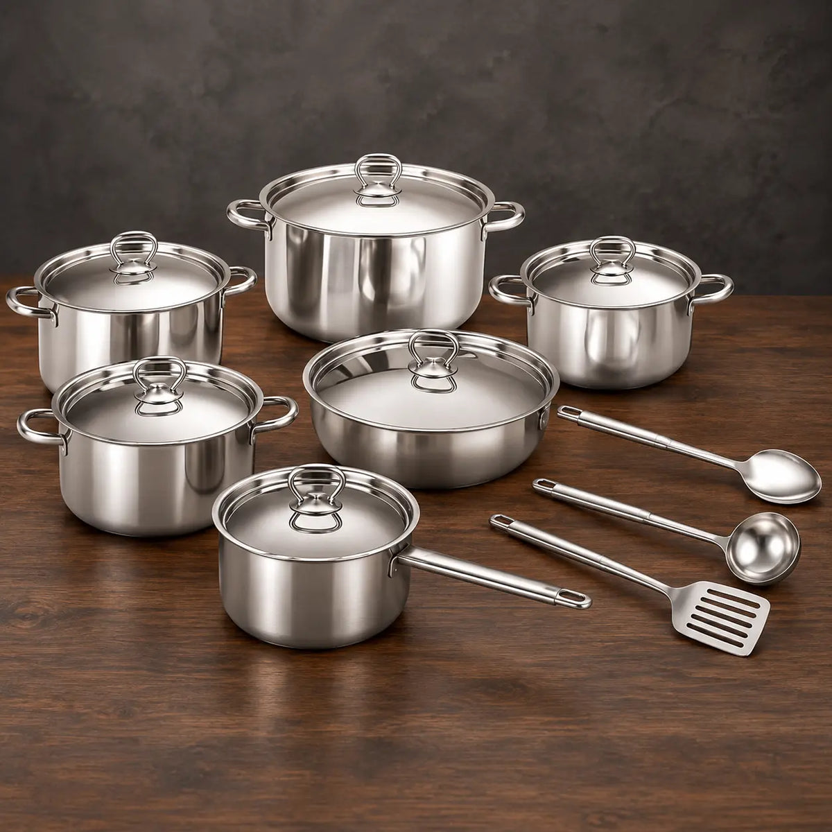 15-piece magnetic stainless steel cookware set with matching steel lids