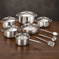 15-piece magnetic stainless steel cookware set with matching steel lids