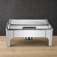 Silver High-Leg Rectangular Chafer with Soft-Close Viewing Lid