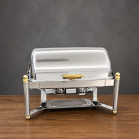 Silver Roman-Column Chafer with Gold Accents and Solid Lid