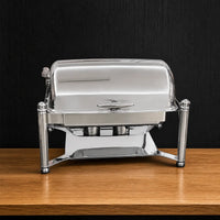 Silver Roman-Column Rectangular Chafer with Solid Roll-Top Lid