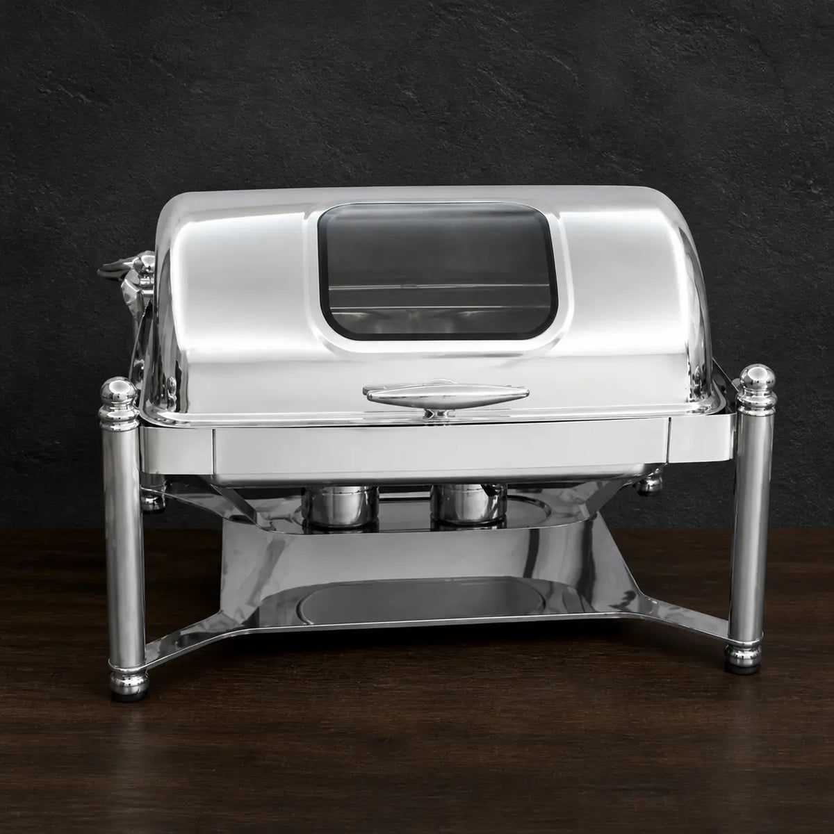 Silver Roman-Column Rectangular Chafer with Viewing Window