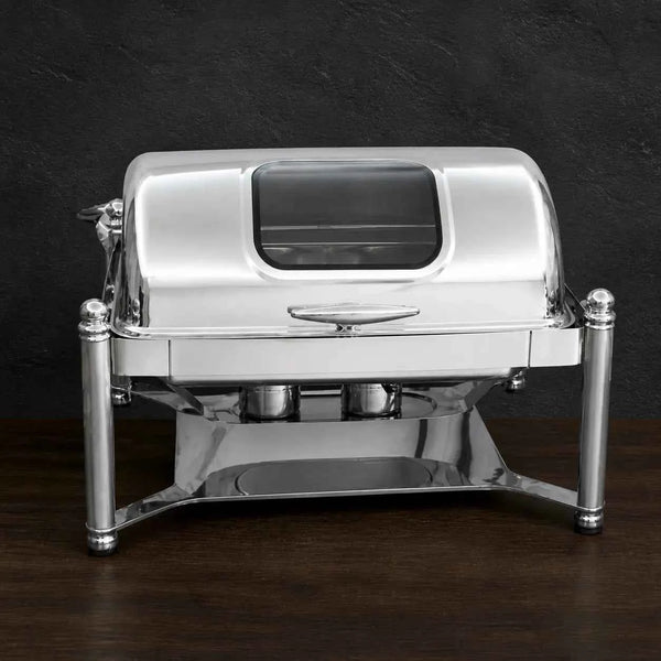 Silver Roman-Column Rectangular Chafer with Viewing Window
