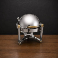 Silver Round Chafer with Gold Handle Accents and Solid Lid - HUFA Kitchenware