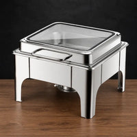 Silver Square High-Leg Chafer with Slow-Close Viewing Lid