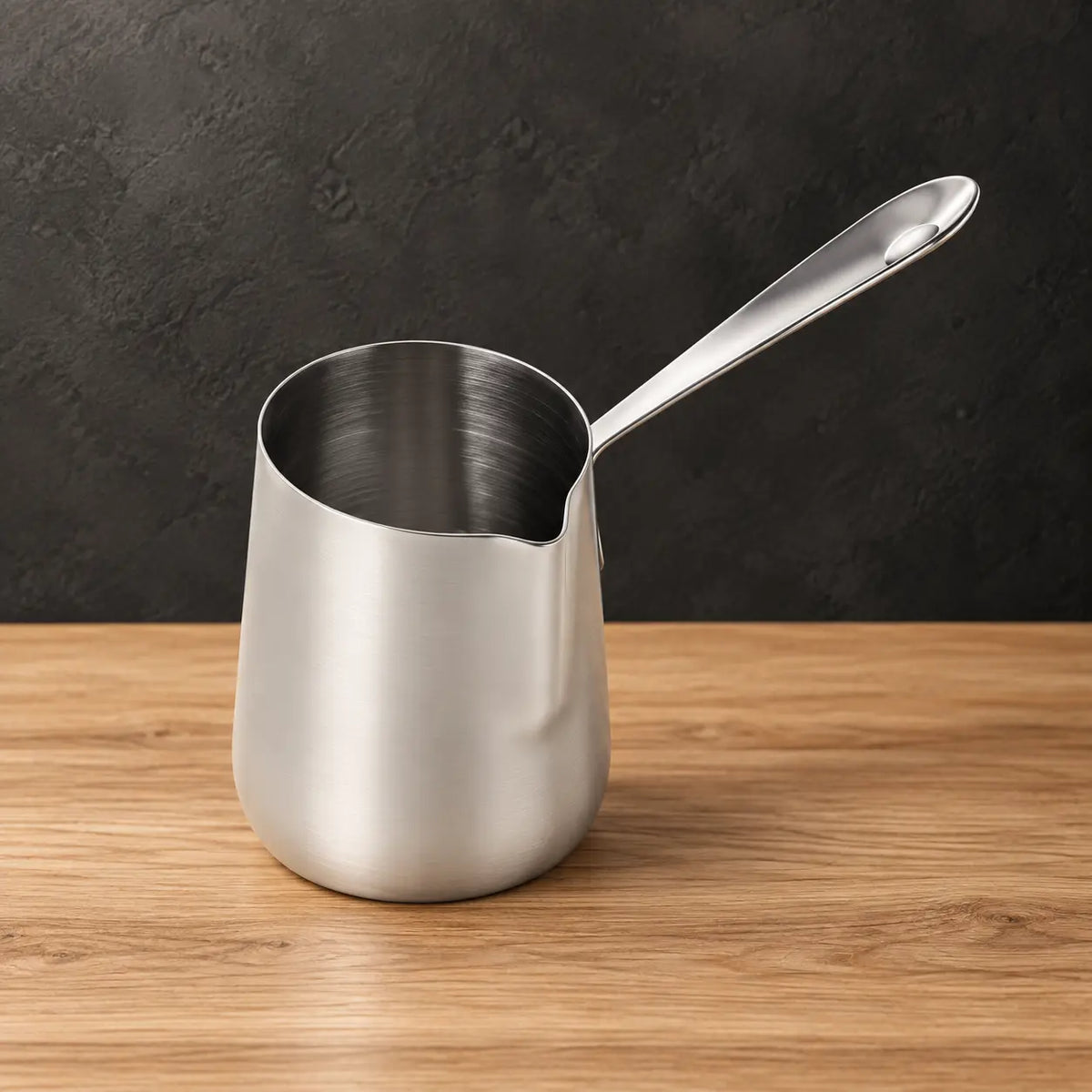 Silver stainless steel milk cups with matching steel handles and lids