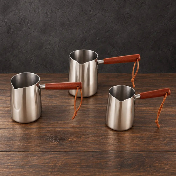 Silver Milk Cup Range with Natural Wood Handles - HUFA Kitchenware