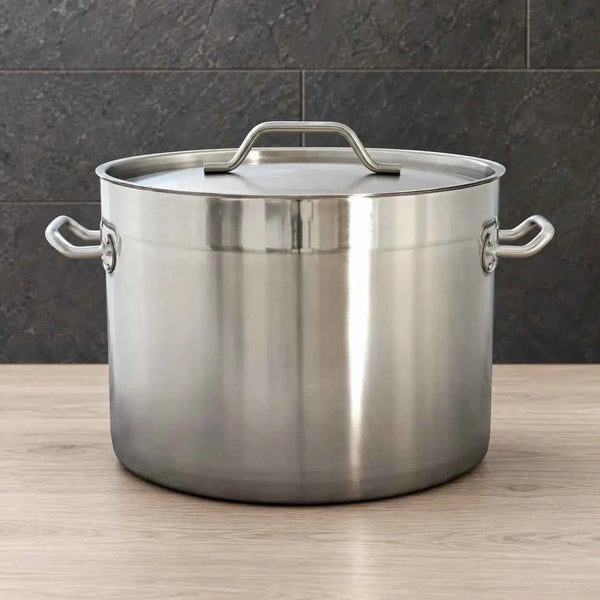 Straight-Rim 201 Stainless Steel Stock Pot with Lid, 9–113L