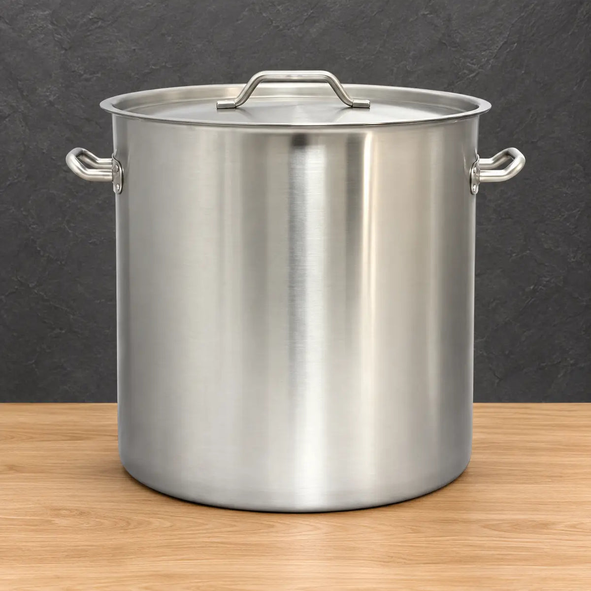 Tall body stainless steel stock pot with lid and side handles