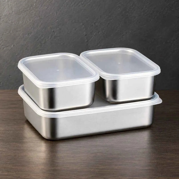 Tiered Three-Piece Rectangular Food Storage Set, 600–1,800 mL