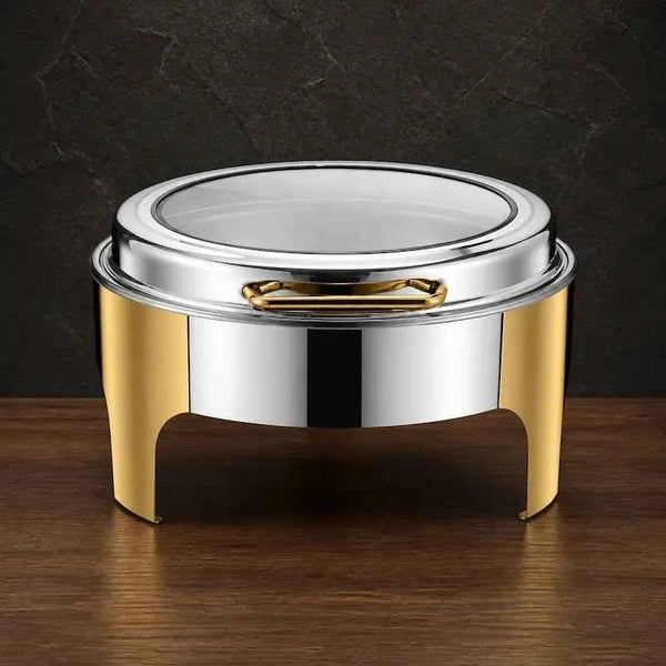 Two-Tone 8L Round Buffet Chafer with Slow-Close Viewing Lid