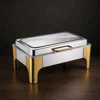 Two-Tone High-Leg Buffet Chafer with Soft-Close Viewing Lid