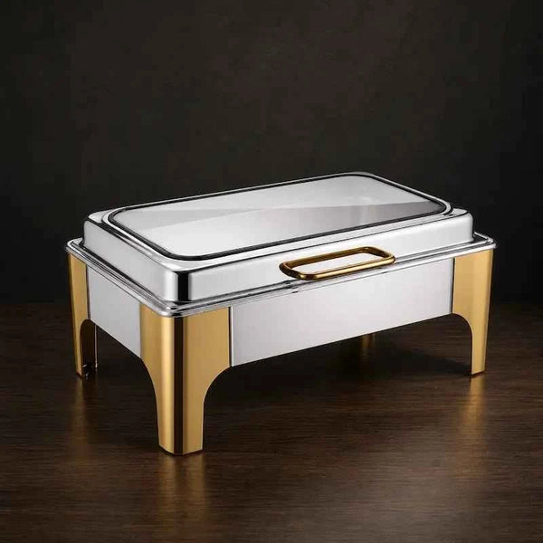 Two-Tone High-Leg Buffet Chafer with Soft-Close Viewing Lid