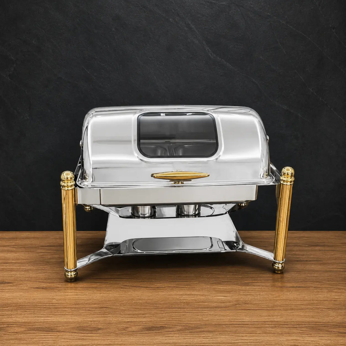 Two-Tone Roman-Column Rectangular Chafer with Viewing Window