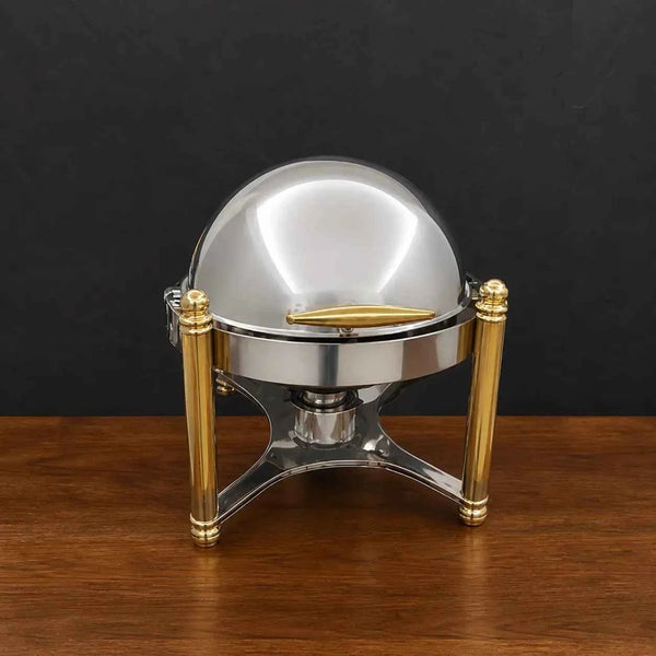 Two-Tone Round Roman-Column Chafer with Solid Roll-Top Lid
