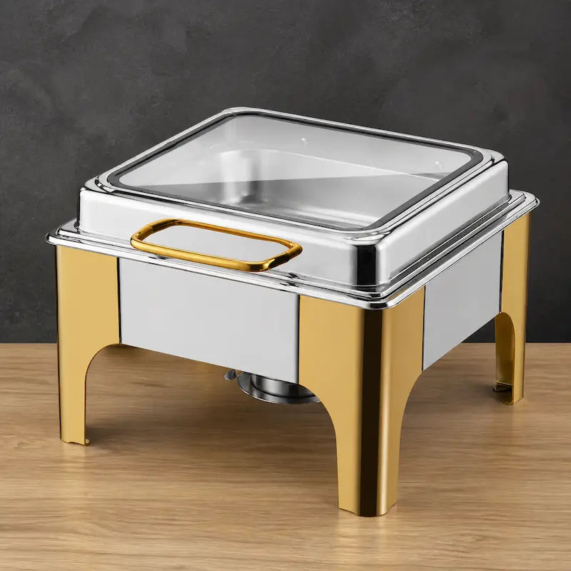 Two-Tone Square High-Leg Chafer with Slow-Close Viewing Lid