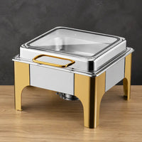Two-Tone Square High-Leg Chafer with Slow-Close Viewing Lid