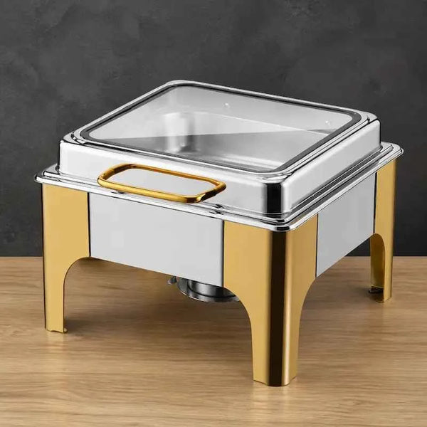 Two-Tone Square High-Leg Chafer with Slow-Close Viewing Lid