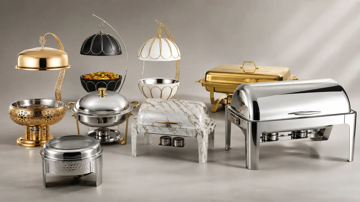 HUFA wholesale commercial chafing dish collection with stainless steel, gold and premium buffet warmers for hotels, catering and distributors