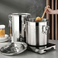 Stainless steel food storage container with locking clips, silicone lid gasket, and side handles for hotel and commercial kitchens
