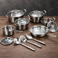 15-piece glass-lid magnetic cookware set with open wire handles