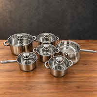 Wood-Grain Handle 12-Piece 410 Stainless Steel Cookware Set - HUFA Kitchenware