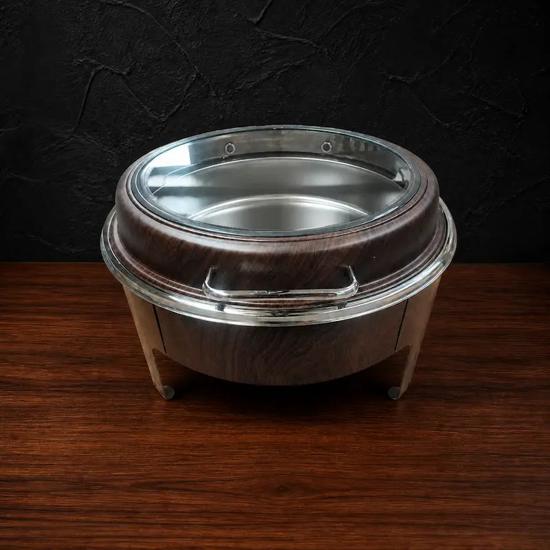 Wood or Marble 8L Round Chafer with Slow-Close Viewing Lid